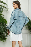 STRIPE RHINESTONE EXTRA LONG SLEEVE DENIM JACKET