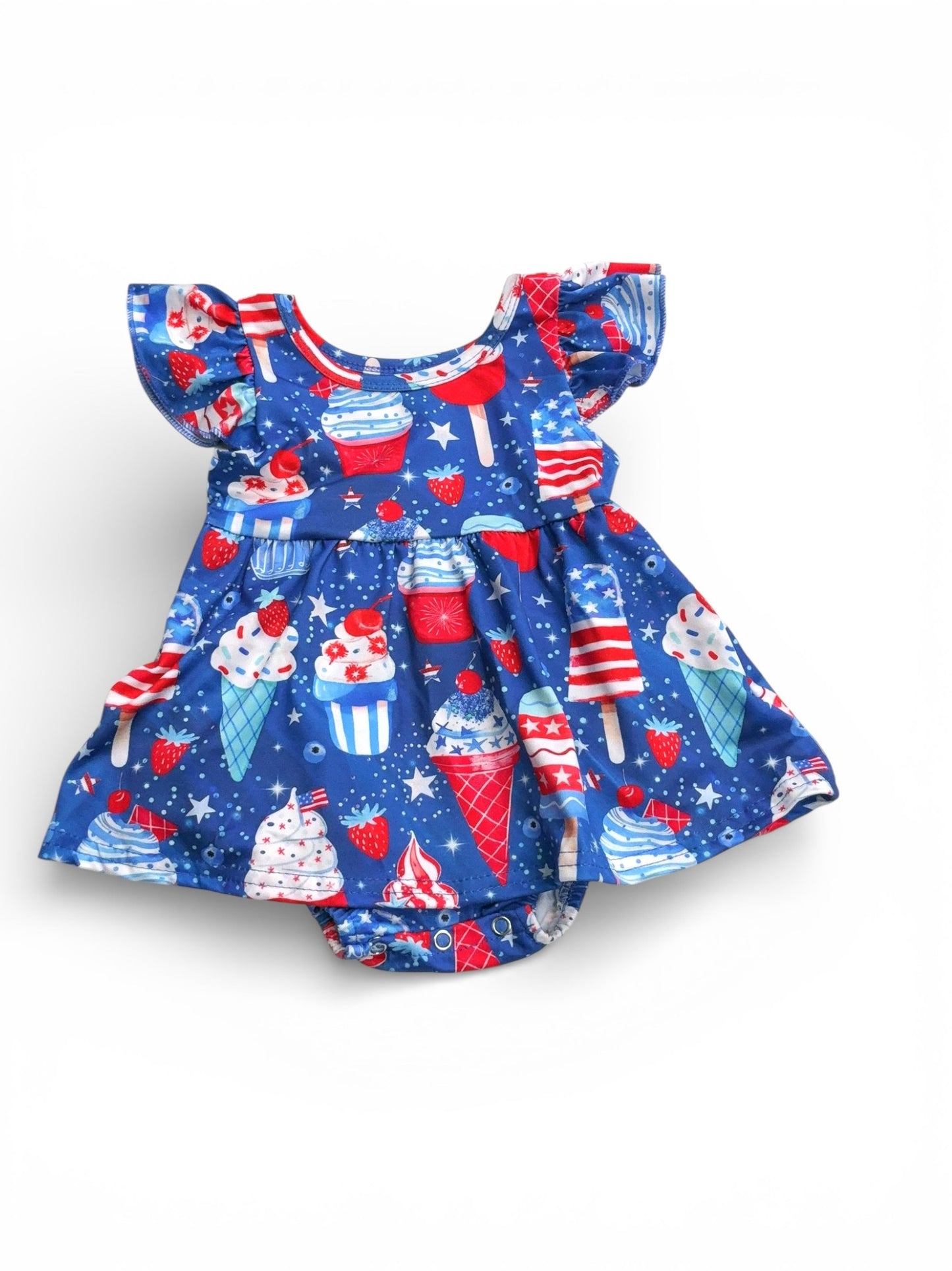 Cupcake Royal Blue Patriotic Baby Bodysuit Dress