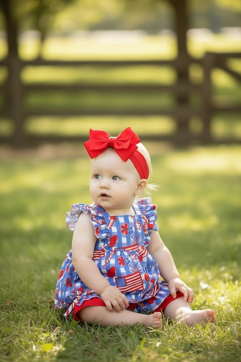USA Patriotic Tunic & Red Shorts With Ruffle Hem