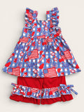 USA Patriotic Tunic & Red Shorts With Ruffle Hem
