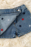 Multi-color Star Embroidered Denim Skort