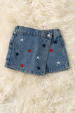 Multi-color Star Embroidered Denim Skort
