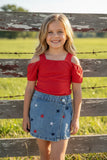 Multi-color Star Embroidered Denim Skort