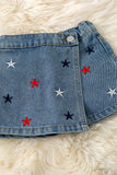 Multi-color Star Embroidered Denim Skort