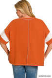 FRENCH TERRY STRIPED EXPOSED SEAM TOP - BURNT ORANGE