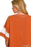FRENCH TERRY STRIPED EXPOSED SEAM TOP - BURNT ORANGE