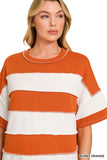 FRENCH TERRY STRIPED EXPOSED SEAM TOP - BURNT ORANGE