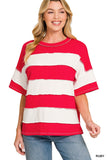 FRENCH TERRY STRIPED EXPOSED SEAM TOP - RUBY