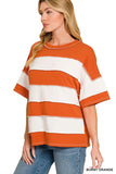 FRENCH TERRY STRIPED EXPOSED SEAM TOP - BURNT ORANGE