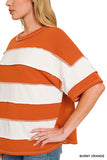 FRENCH TERRY STRIPED EXPOSED SEAM TOP - BURNT ORANGE