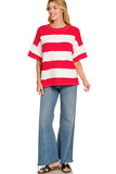 FRENCH TERRY STRIPED EXPOSED SEAM TOP - RUBY