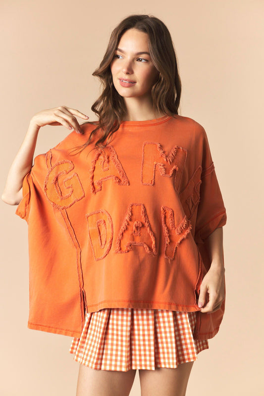 DYE AND WASHED GAMEDAY TWILL PATCH FRENCH TERRY TOP - ORANGE