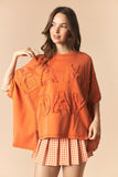 DYE AND WASHED GAMEDAY TWILL PATCH FRENCH TERRY TOP - ORANGE