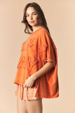 DYE AND WASHED GAMEDAY TWILL PATCH FRENCH TERRY TOP - ORANGE