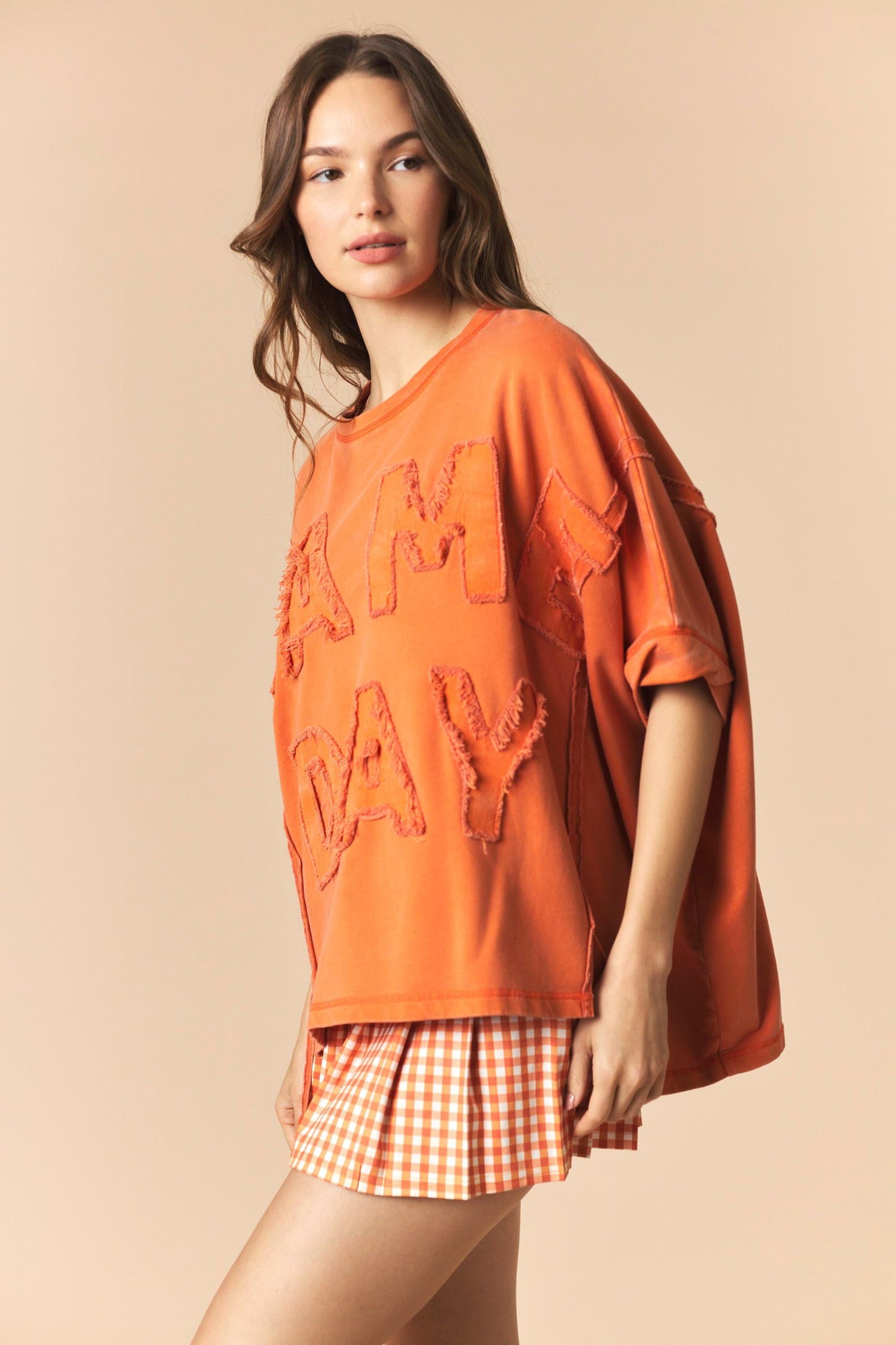DYE AND WASHED GAMEDAY TWILL PATCH FRENCH TERRY TOP - ORANGE