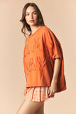 DYE AND WASHED GAMEDAY TWILL PATCH FRENCH TERRY TOP - ORANGE