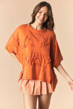 DYE AND WASHED GAMEDAY TWILL PATCH FRENCH TERRY TOP - ORANGE