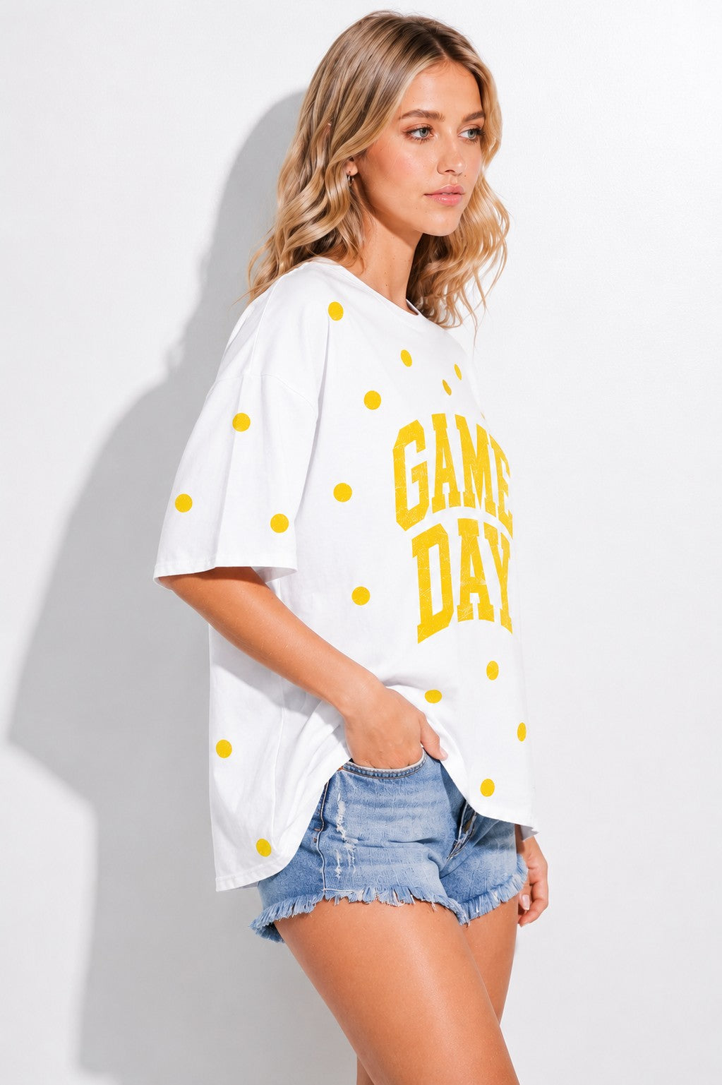 GAMEDAY PRINT SIDE SLIT TOP - IVORY/YELLOW