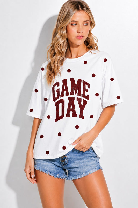GAMEDAY PRINT SIDE SLIT TOP - IVORY/MAROON