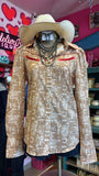 COWBOY FEATHER LONG SLEEVE PEARL SNAP TOP