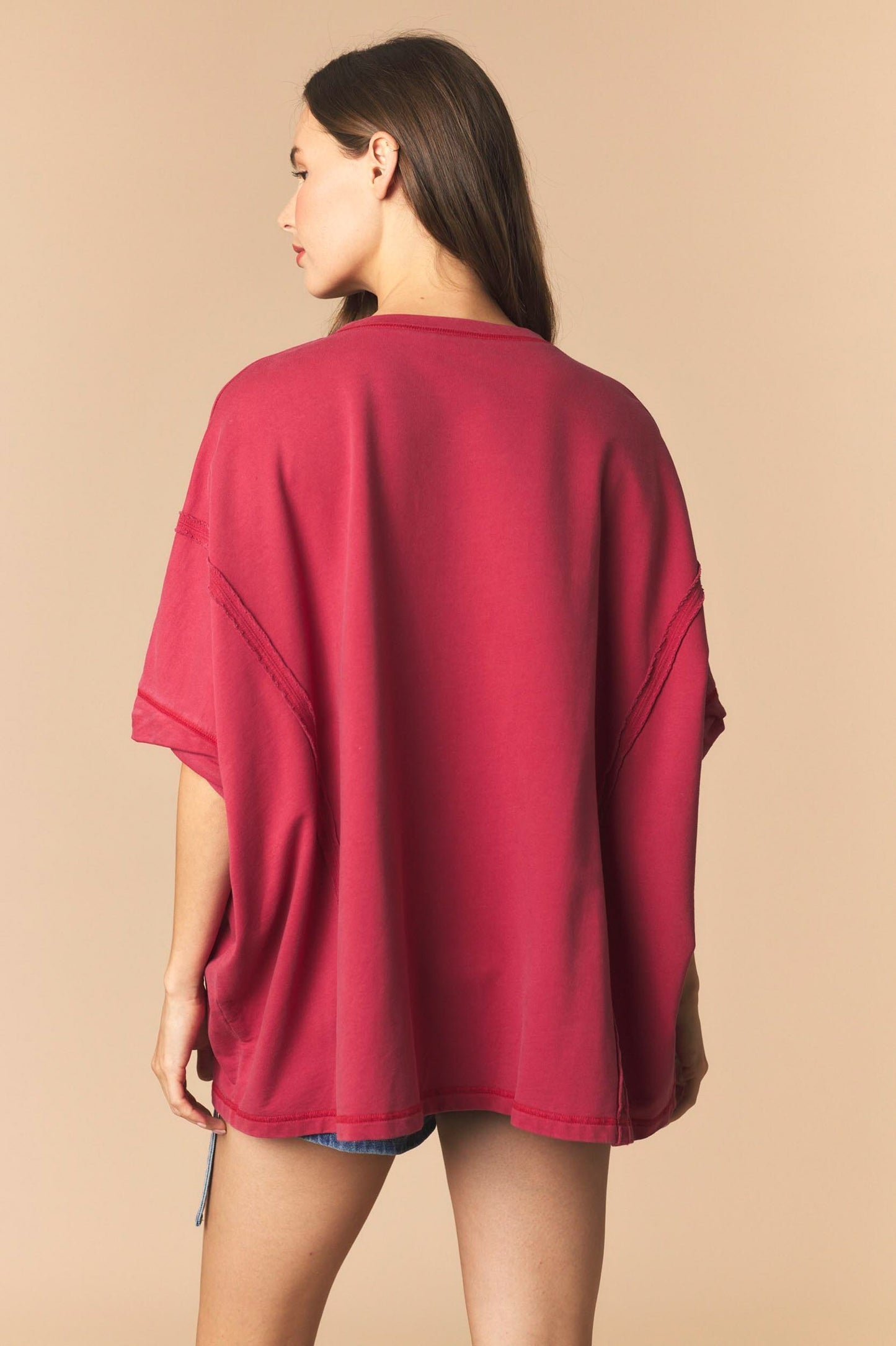 DYE AND WASHED GAMEDAY TWILL PATCH FRENCH TERRY TOP - CRIMSON