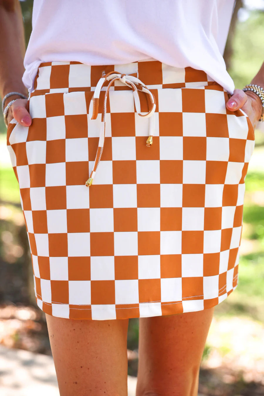 LET'S GO CHECKERED SKORT - ORANGE
