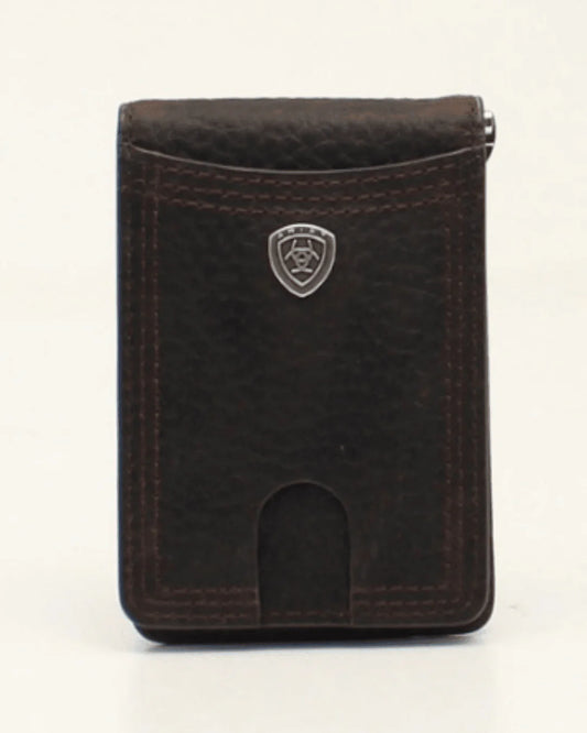 ARIAT BIFOLD MONEY CLIP SHIELD CONCHO BROWN