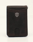 ARIAT BIFOLD MONEY CLIP SHIELD CONCHO BROWN
