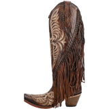 CORRAL WOMEN'S BROWN EAGLE EMBROIDERY & STUDS & FRINGES TALL TOP WESTERN BOOT - C4165