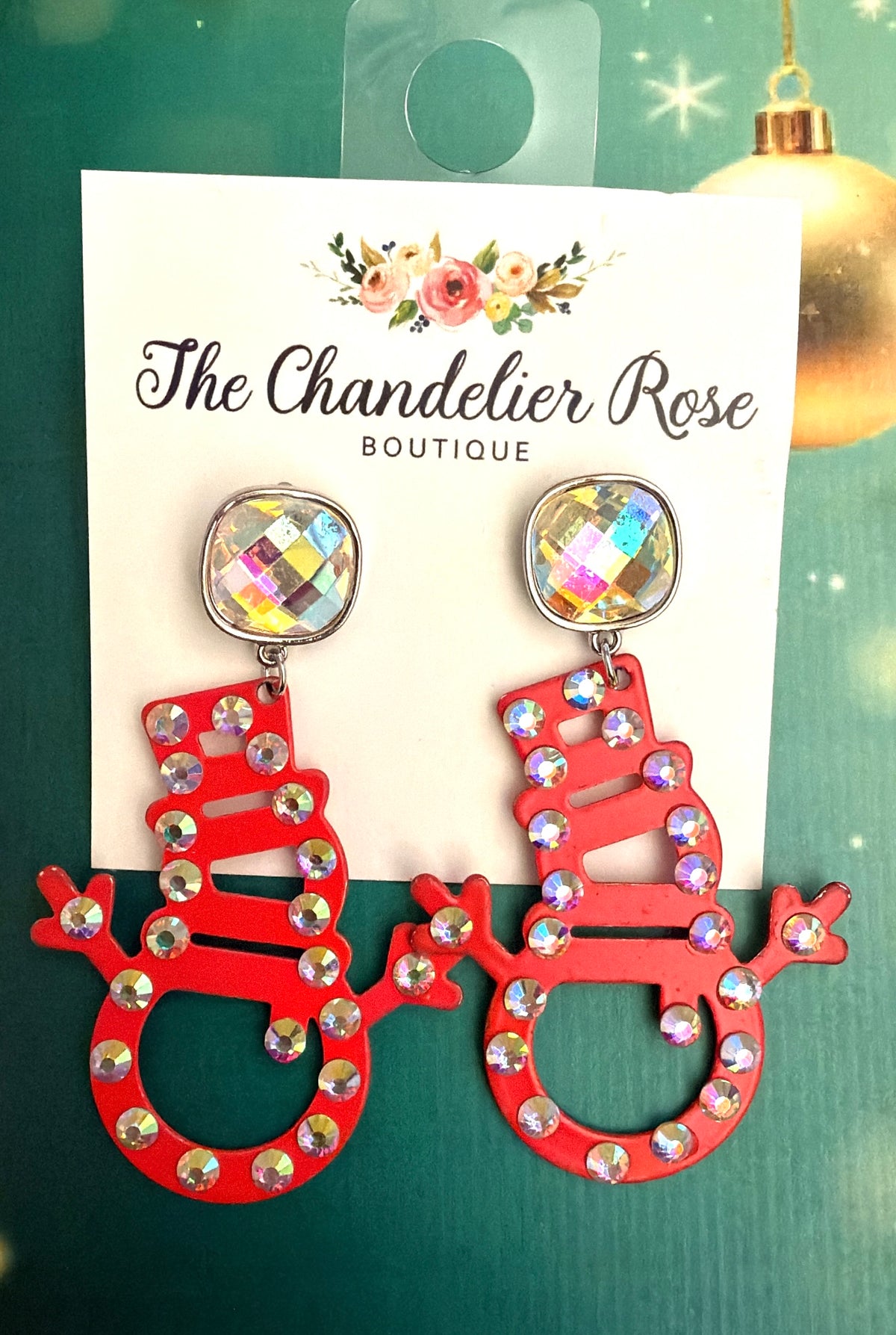 Red Bling Snowman Earrings
