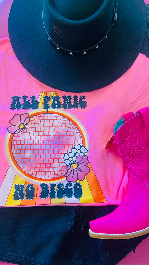 ALL PANIC NO DISCO TEE - NEON PINK