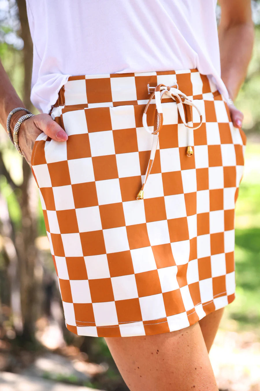 LET'S GO CHECKERED SKORT - ORANGE
