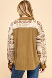 MOCHA CONTRAST AZTEC PATTERN SLEEVE CORDUROY SHACKET