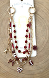 Triple Strand Game Day Bag Charm  - Burgundy and White