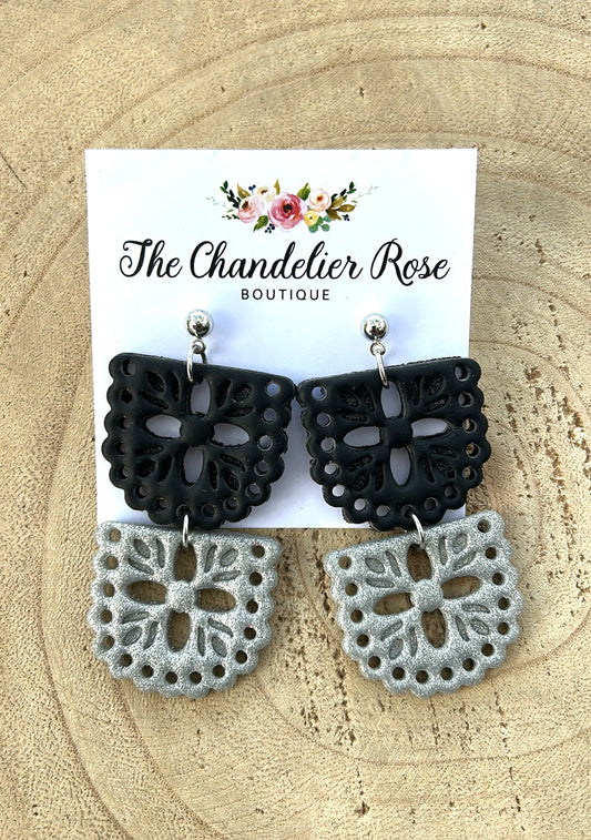 2 Tier Papel Picado Black & Silver Earrings