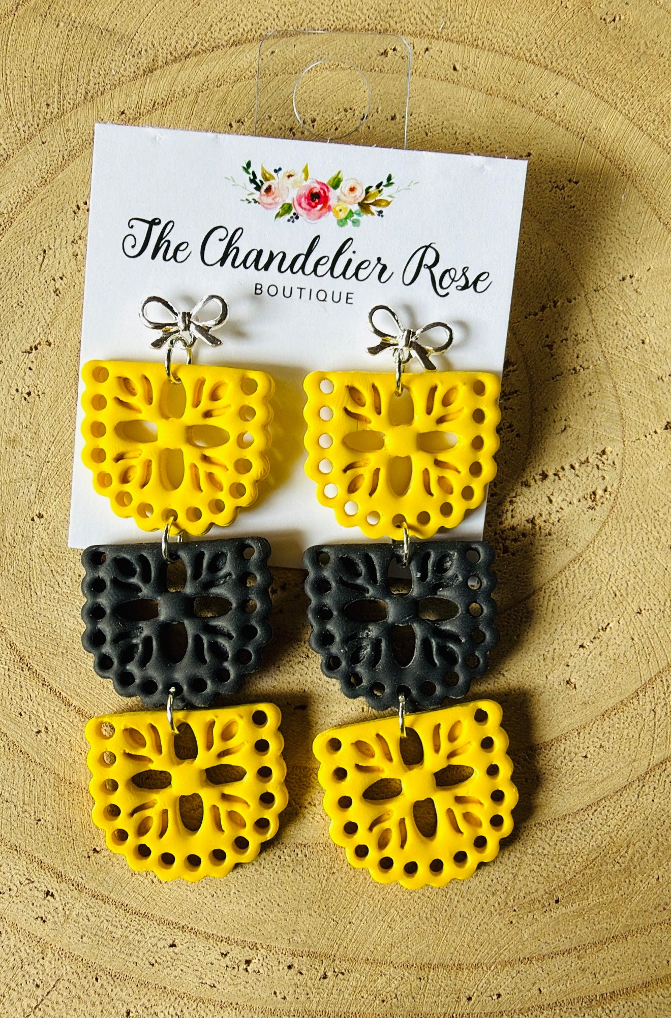 Yellow and Black Papel Picado Earrings