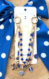 Triple Strand Game Day Bag Charm  -  Blue and White