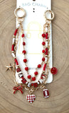 Triple Strand Game Day Bag Charm  -  Red and White
