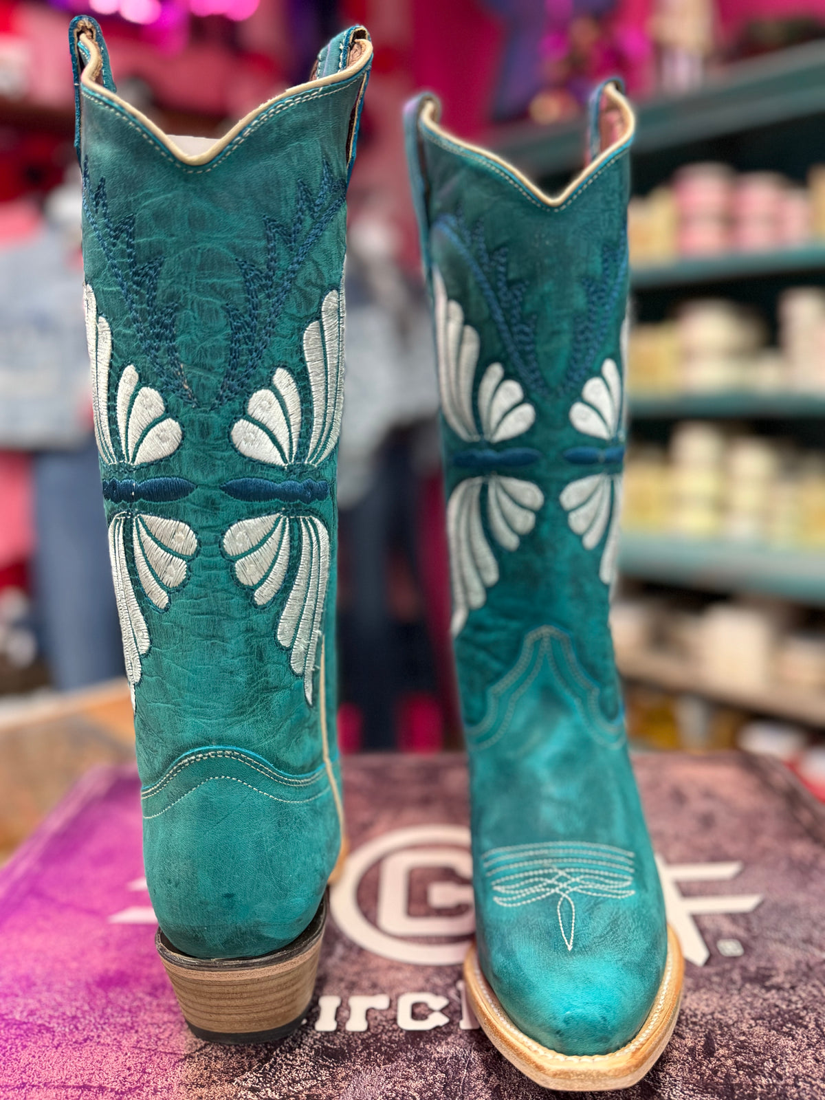CIRCLE G WOMENS AQUA BUTTERFLY EMBROIDERY WESTERN BOOT - L6326