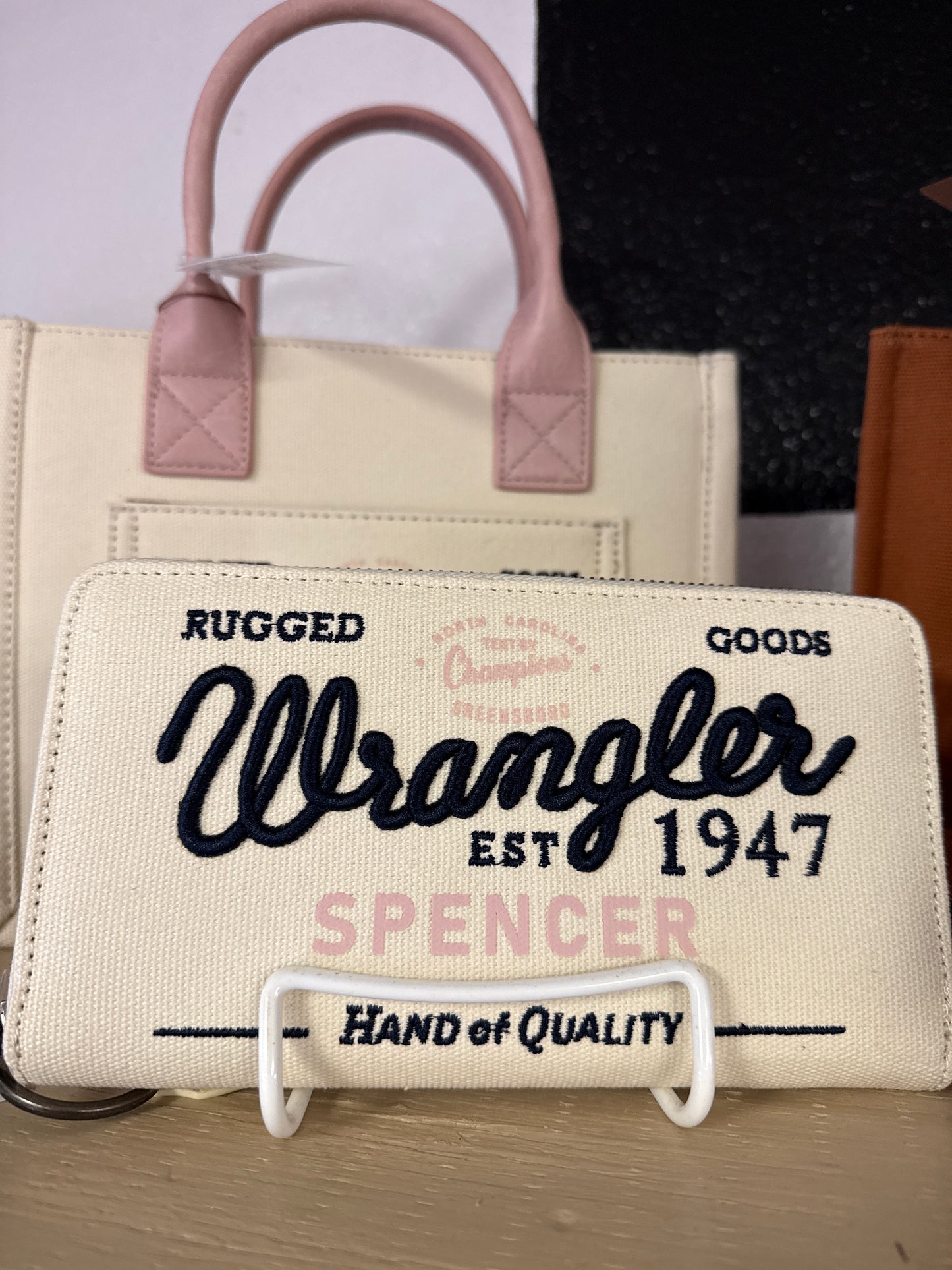 Vintage Wrangler Canvas Zip Wristlet -  Light Pink