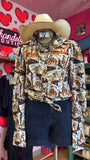 COWBOY STAMP LONG SLEEVE PEARL SNAP TOP