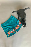 TURQUOISE TEQUILA SHOTS EMBROIDERY DETAILED SHORTS