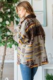 VINTAGE AZTEC PATTERN THICK KNIT FRINGE SHACKET