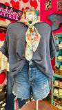 RAISED RIB CUFF SLEEVE RAW EDGE TOP - NAVY
