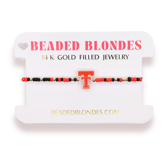 Beaded Blondes Texas Tech Logo 6.75" Bracelet On Color