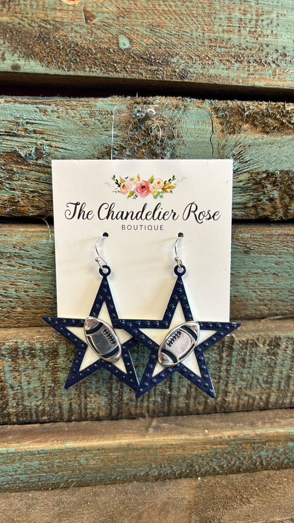 NAVY STAR AND FOOTBALL HOOK EARRINGS