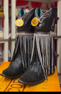 CORRAL WOMEN'S  SILVER-BLACK FINISH WITH CRYSTAL FRINGE WESTERN BOOT - A4599