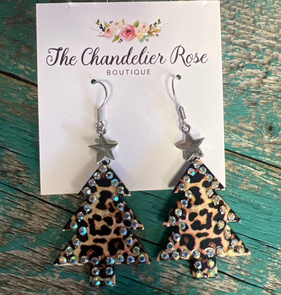 LEOPARD CHRISTMAS TREE STAR EARRINGS