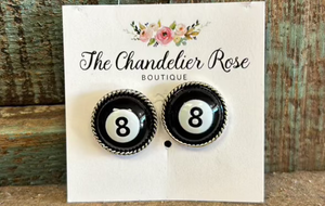 WESTERN EIGHT BALL POST STUD EARRINGS