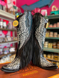 CORRAL WOMEN'S BLACK EAGLE EMBROIDERY & STUDS & FRINGES TALL TOP WESTERN BOOT - C4159